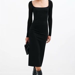 MARCELLA NYC Black Long Sheer Sleeve Ponte Dress w/ Slit back Size S